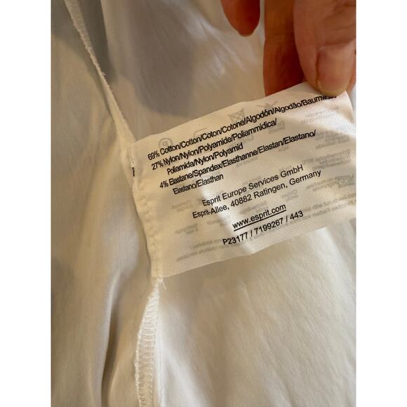 Vintage ESPRIT White Cotton Feminine Fitted V Neck Top 6 - Picture 5 of 5